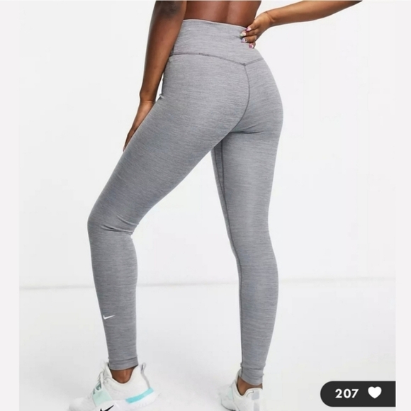 Nike Training Dri-Fit Gray High Rise Swoosh Logo Essentials Tight Leggings - Picture 3 of 11